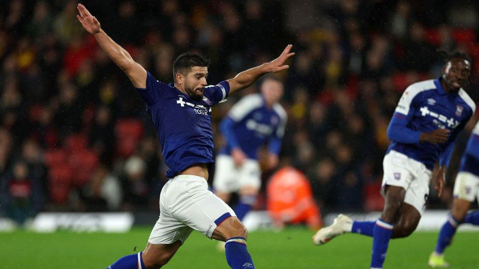 Sam Morsy of Ipswich Town in action during the Sky Bet Championship match between Watford and Ipswich Town at Vicarage Road on December 12, 2023