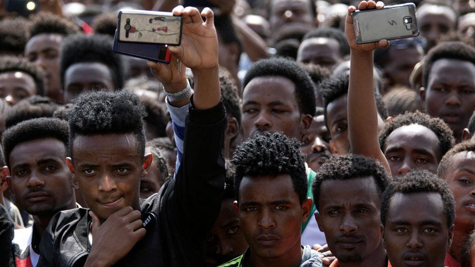 People gather for the rally of Ethiopia's new Prime Minister in Ambo, about 120km west of Addis Ababa, Ethiopia, on April 11, 2018