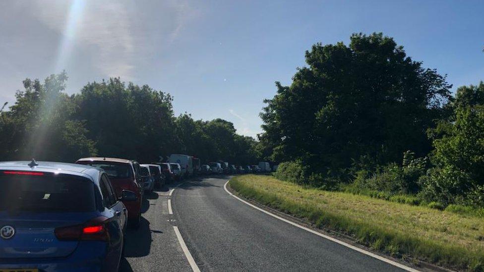 Cars queueing in Chepstow