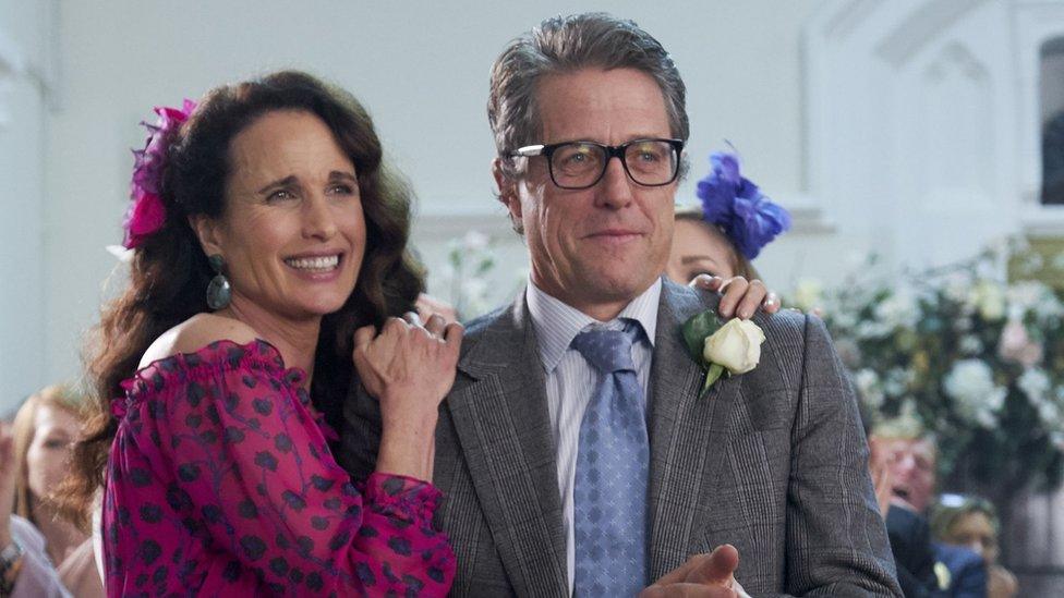 Carrie (Andie MacDowell) and Charles (Hugh Grant) in film scene