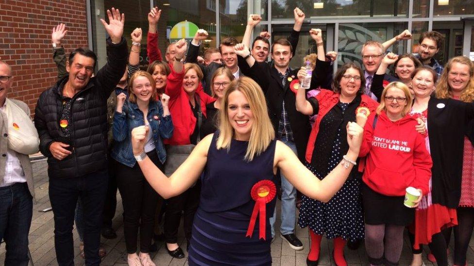 Huge celebrations from Laura Smith the new Labour MP for Crewe & Nantwich