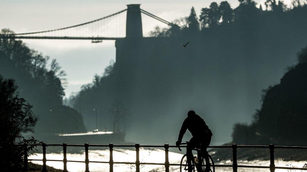 Cyclist in Bristol near the Clifton Suspension Bridge