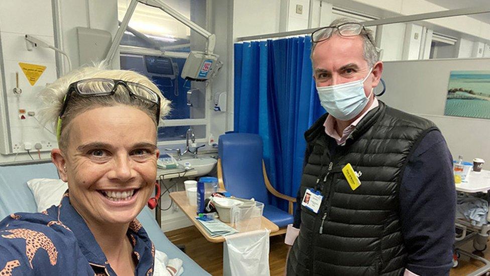 Ottilie Quince at Guy's Hospital in London with surgeon Tim O'Brien