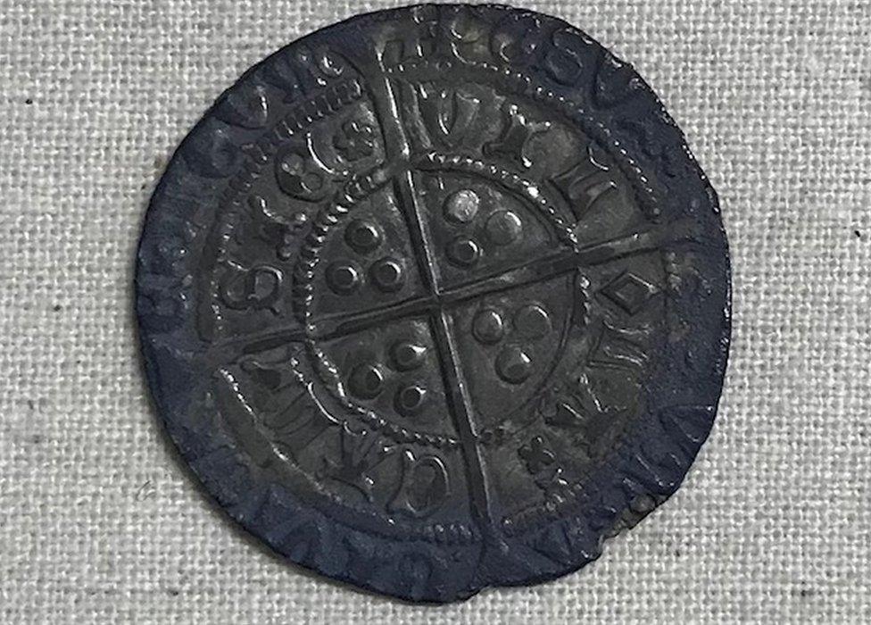 A close-up view of one of the Henry VI-era silver groats found in Tynan