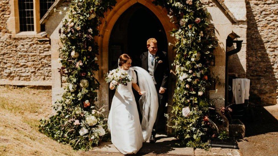 Patrick with wife Charlotte on wedding day