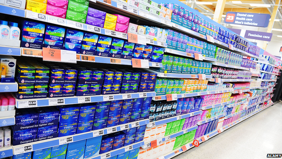 Sanitary products in the supermarket