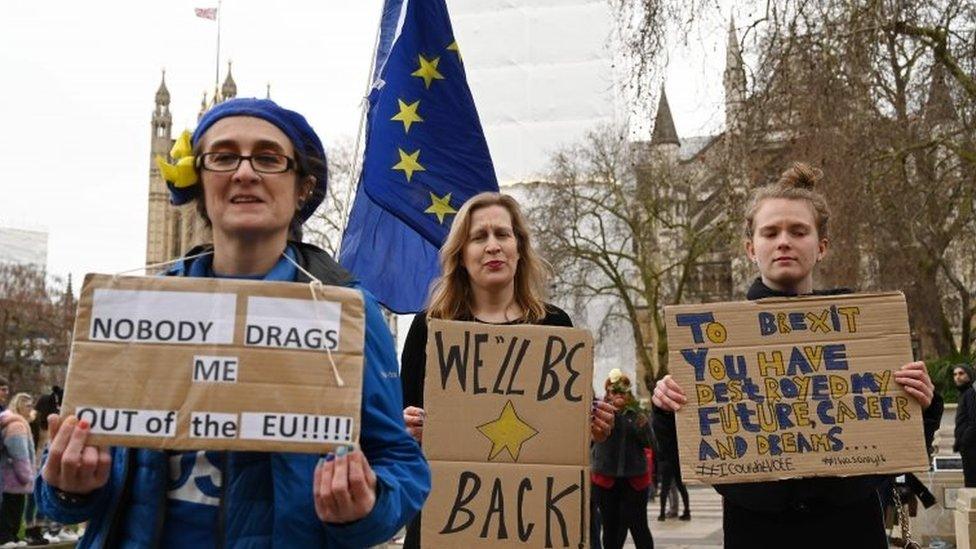 Pro-EU demonstrators in Parliament Square