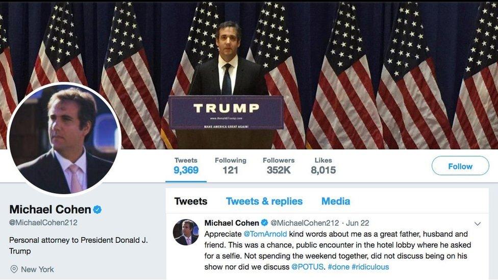 Mr Cohen's previous Twitter profile - shown on June 23, 2018 - pictured him at a Trump rally