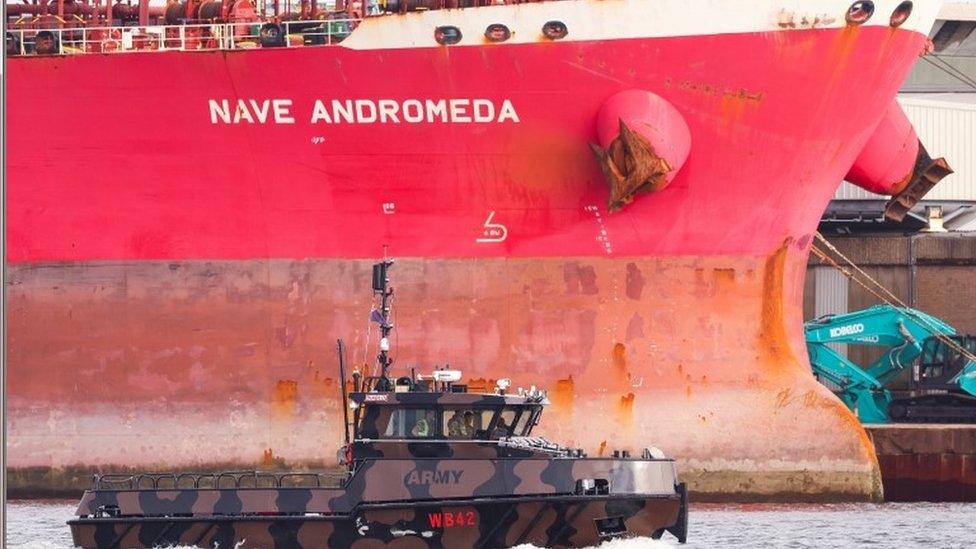 The Liberia-flagged oil tanker Nave Andromeda at Southampton Docks