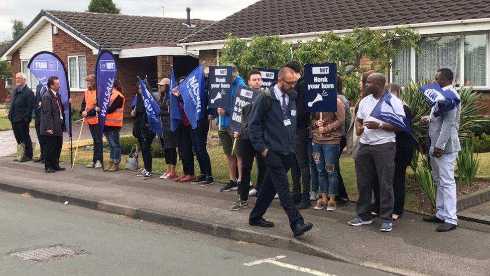 Teachers on strike at the school