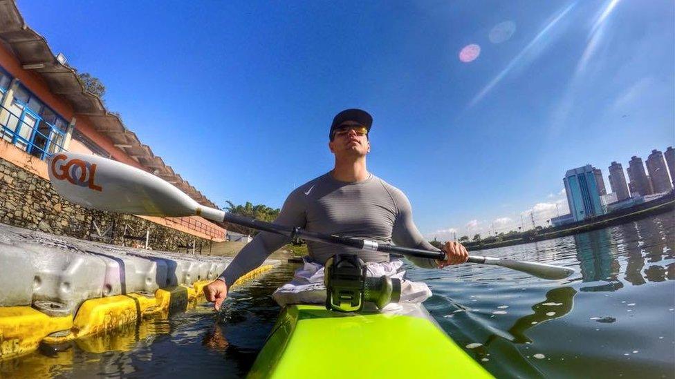 Handout picture of Fernando Fernandes in his canoe