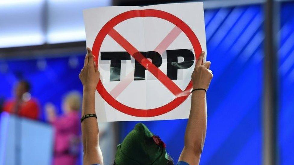 Anti-TPP protester at the Democratic National Convention (25 July 2015)