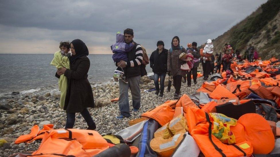 Migrants on the island of Lesbos, in Greece