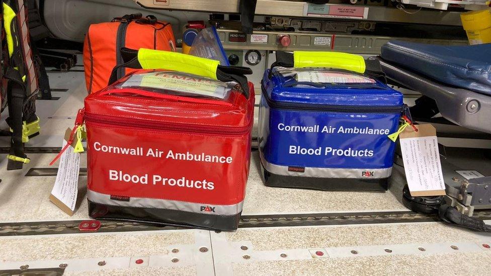 Bags of blood in Cornwall Air Ambulance