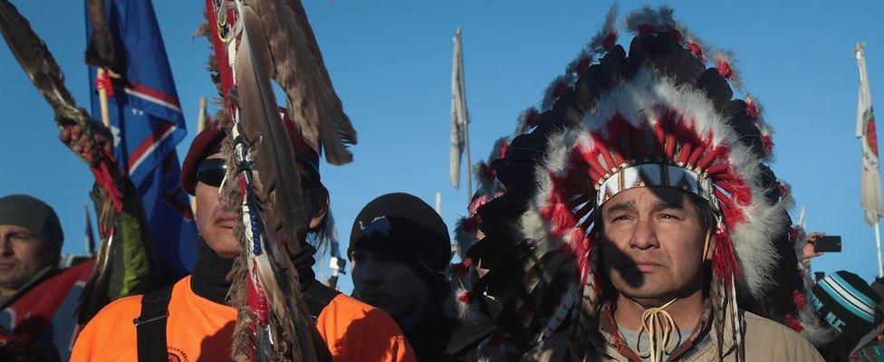 Native American and other activists at Standing Rock reservation - December 2016