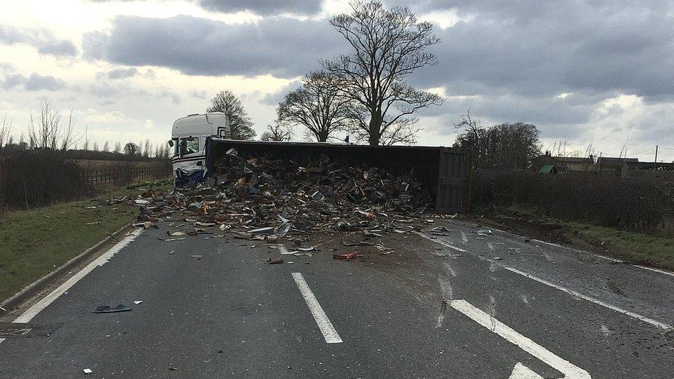 Crashed scrap lorry