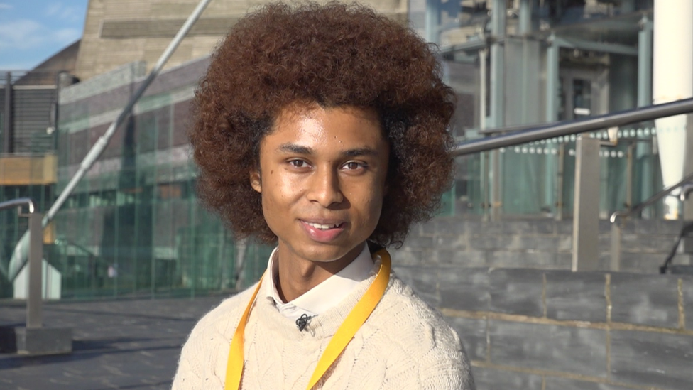 Bowen in front of the Senedd