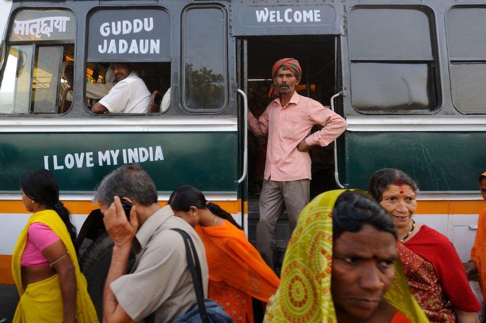 Pilgrims on the way to Kumbh Mela in the Holy City of Haridwar. Haridwar, located in the foothills of Himalaya, is an important center of pilgrimage for Hindus on February 10, 2010 in India.