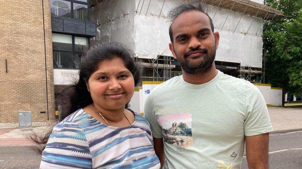 Aditya and Anita Majeti, who live in St Francis Tower in Ipswich, outside the building