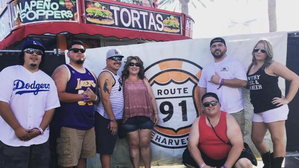 Crystal Huber (right) with family and friends at Route 91