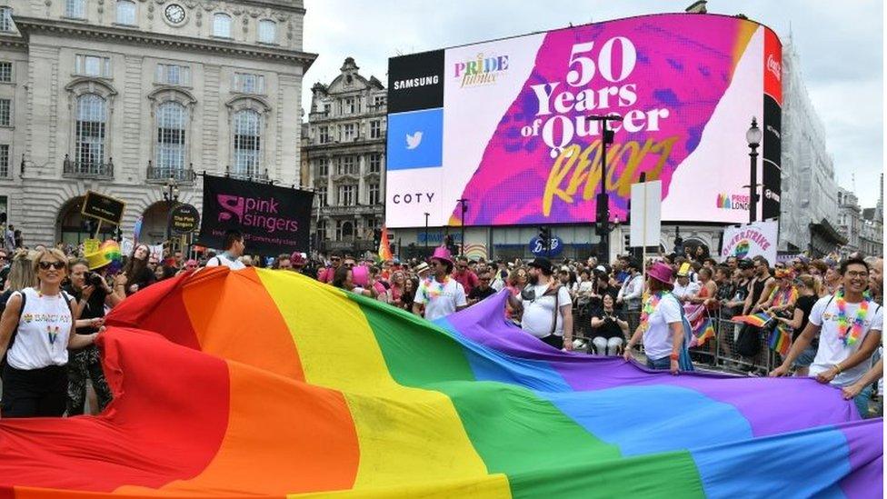 Pride flag at Piccadilly Circus