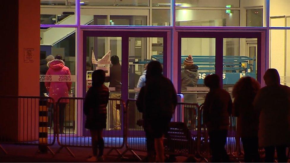 Queues outside the vaccination centre in Llandudno