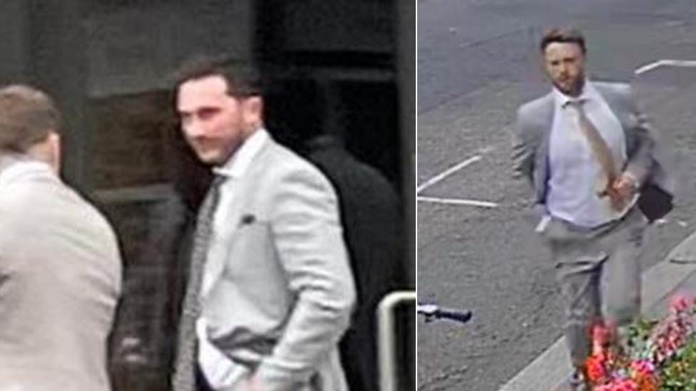 Two grainy images of men in grey suits