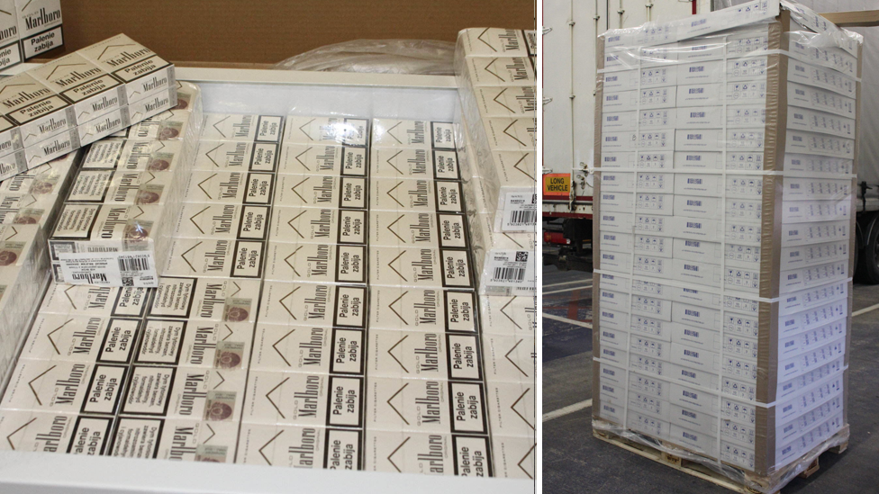 Cigarettes were hidden on pallets of boxes marked "electrical items"