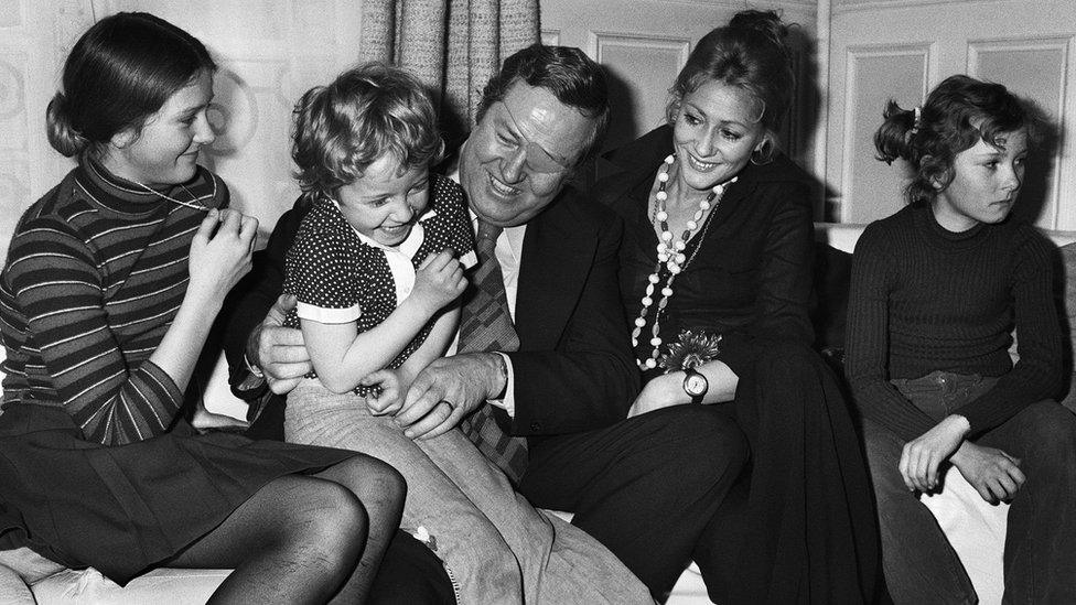 Marie-Caroline, Marine, Jean-Marie, Pierette and Yann Le Pen in their Paris apartment in 1974