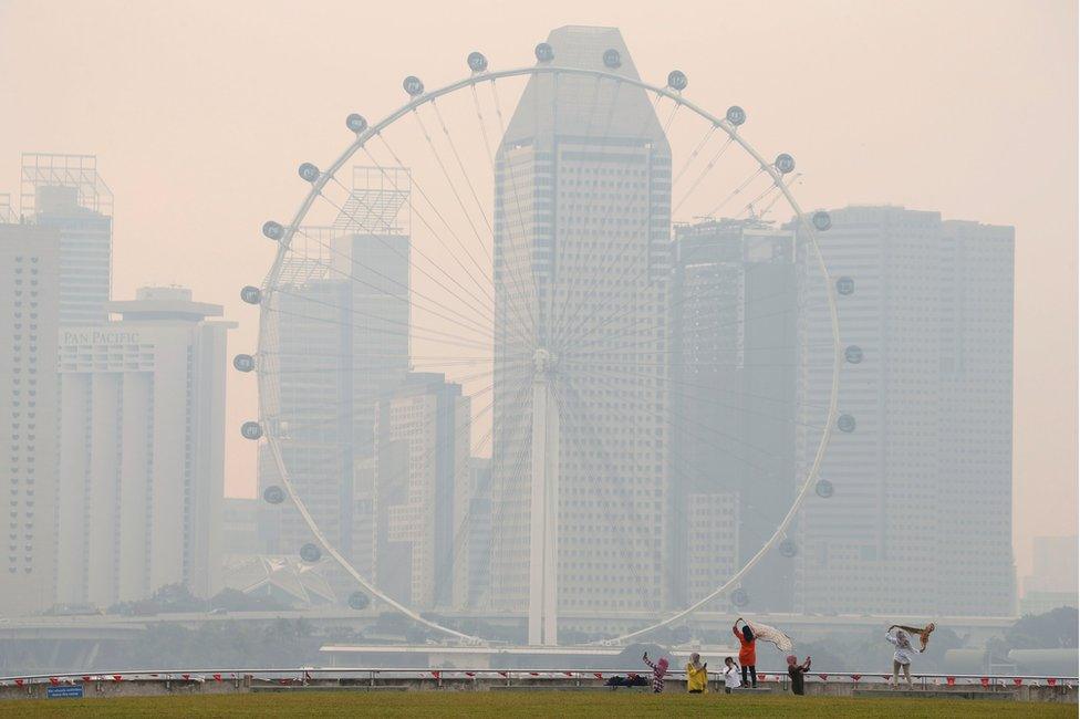 Singapore's skyline, shrouded in haze. 26 August 2016.