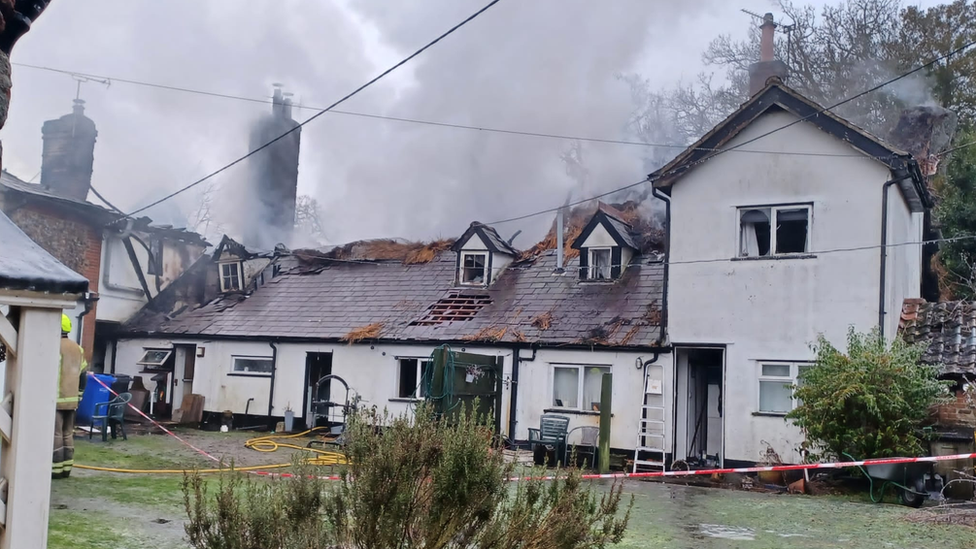 Fire at a property in Hengrave, Suffolk