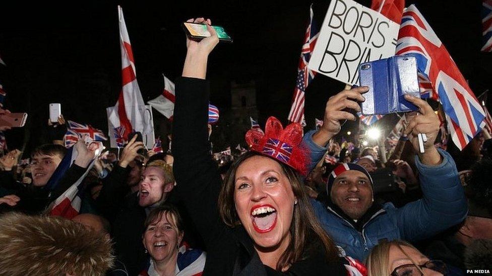 Revellers at the Brexit Day rally in Parliament Square