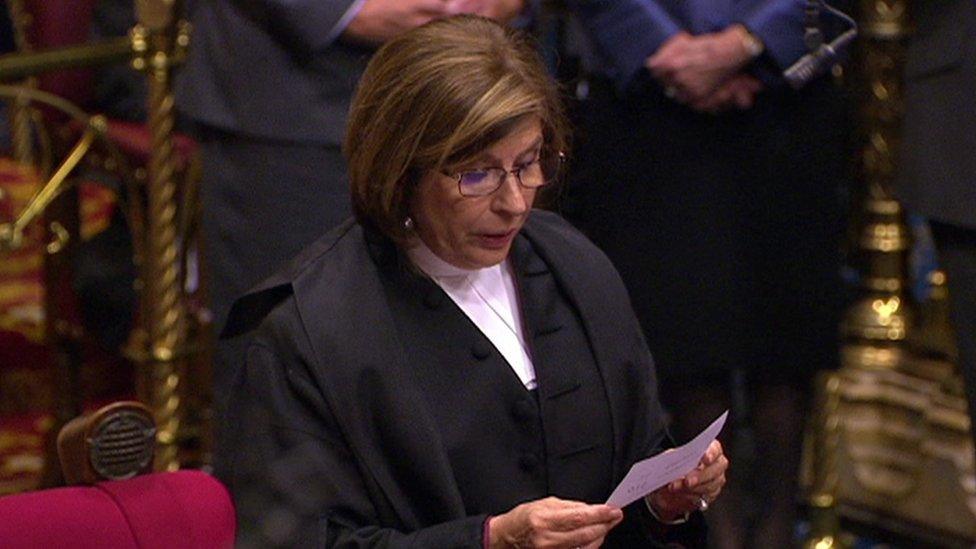 Lord Speaker Baroness D'Souza announces the result of the first vote