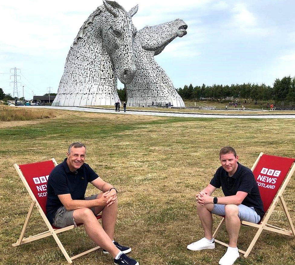 Frazer Scott from Energy Action Scotland speaks to Connor at The Kelpies