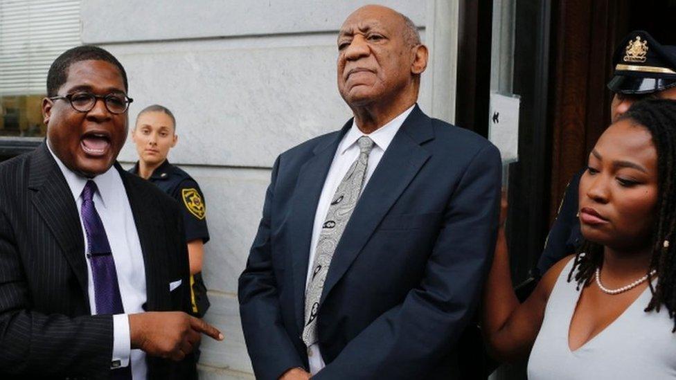 Andrew Wyatt, spokesperson of Bill Cosby, speaks to media as they exit the courthouse at the Montgomery County Courthouse on June 17, 2017