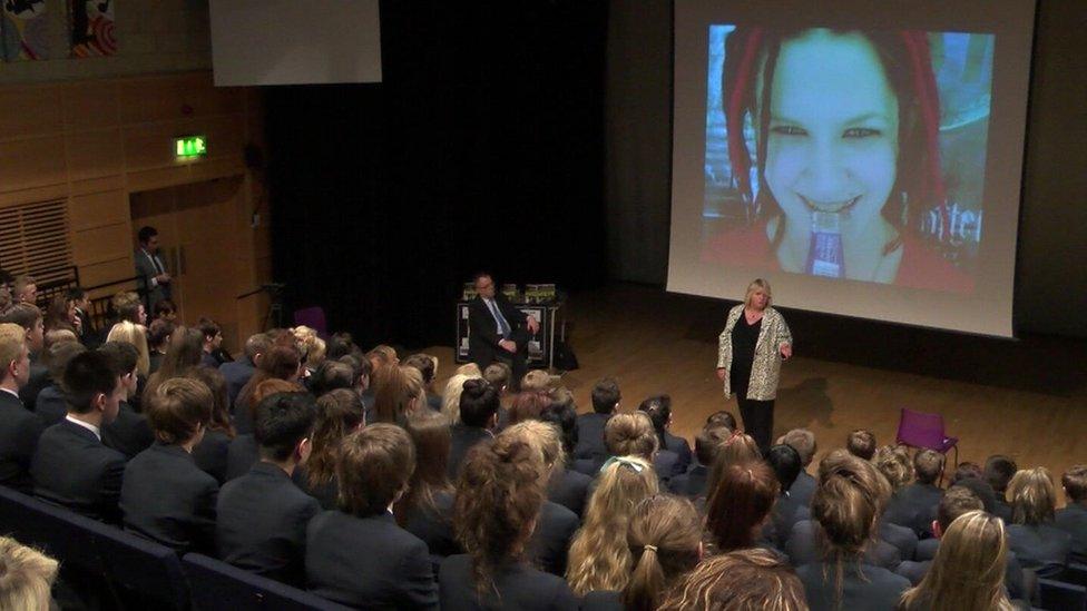 Sylvia Lancaster speaking to schoolchildren