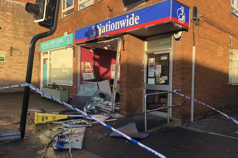 A telehandler outside a Nationwide Building Society in Earl Shilton, Leicestershire