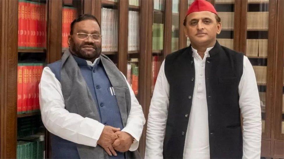 Swami Prasad Maurya (left) has joined Samajwadi Party, led by Akhilesh Yadav (right)