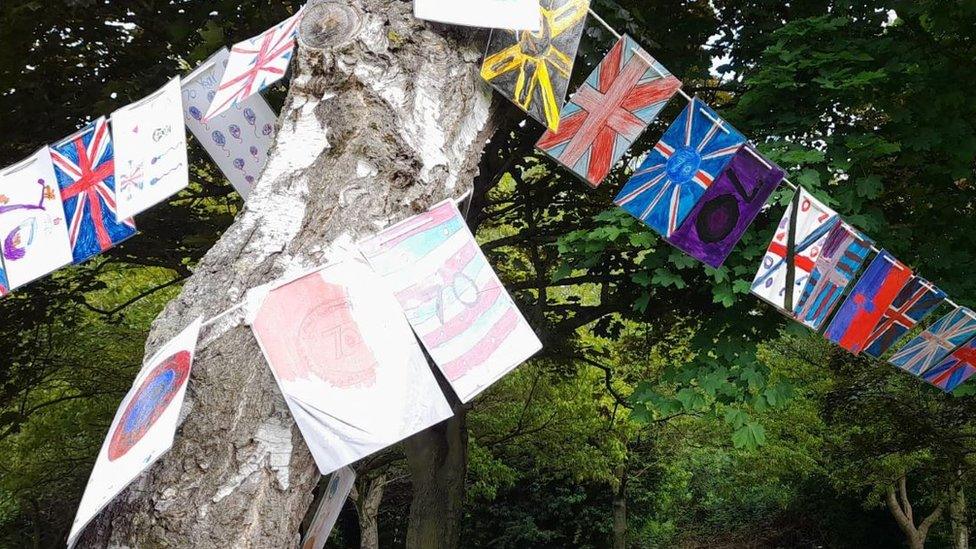 Bunting in a park in Ashford, Surrey