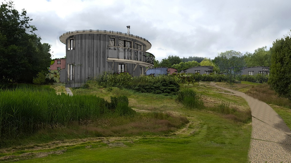 CGI of the proposed main building - The Hub - at Gillyflower Farm in Lostwithiel