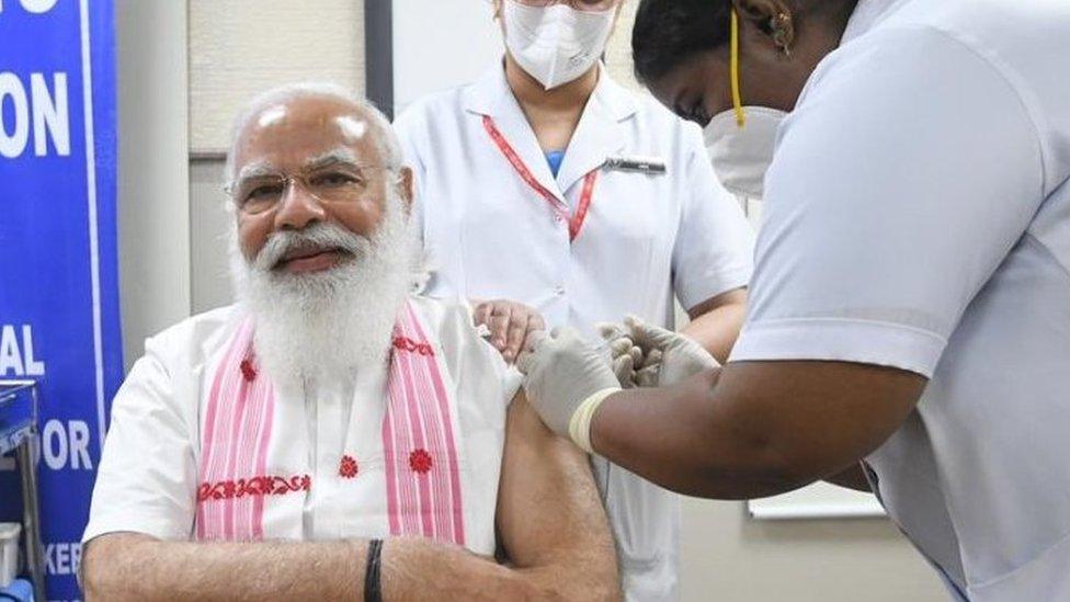 Indian PM Narendra Modi received the first dose the Covid-19 vaccine on Monday