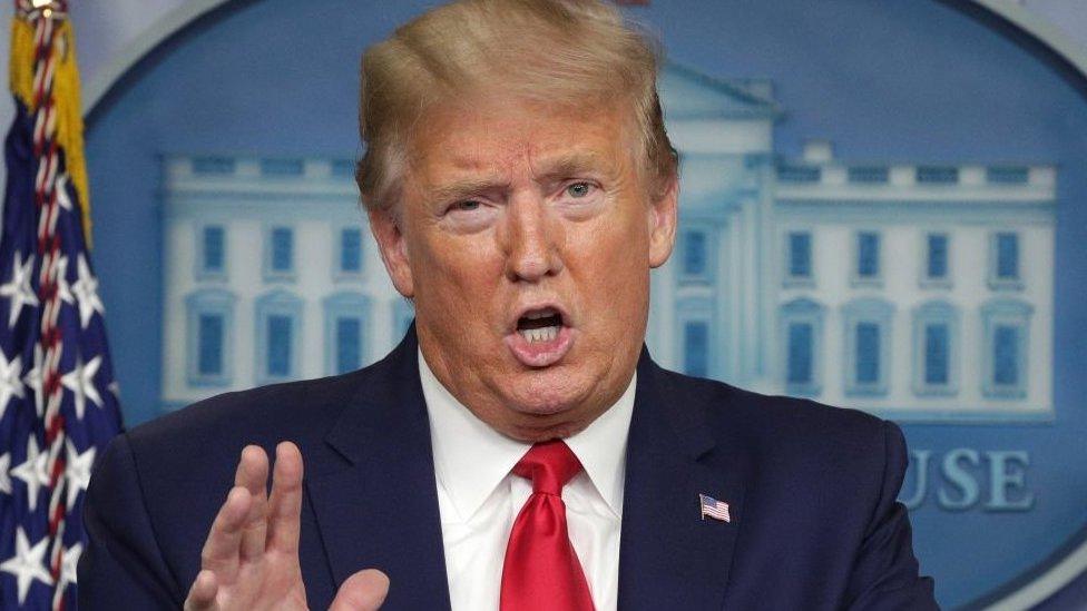 U.S. President Donald Trump speaks during a daily briefing of the coronavirus task force at the White House