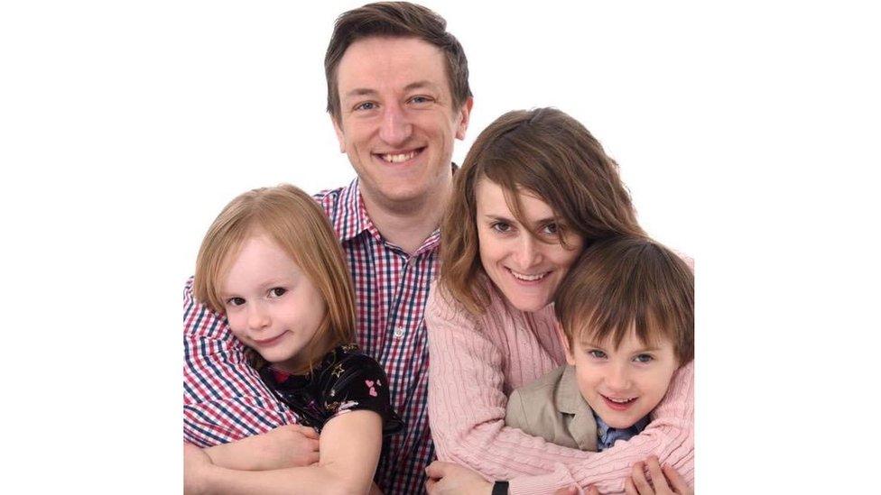 Adam Ledger, his wife Sam and children Evie and Jack