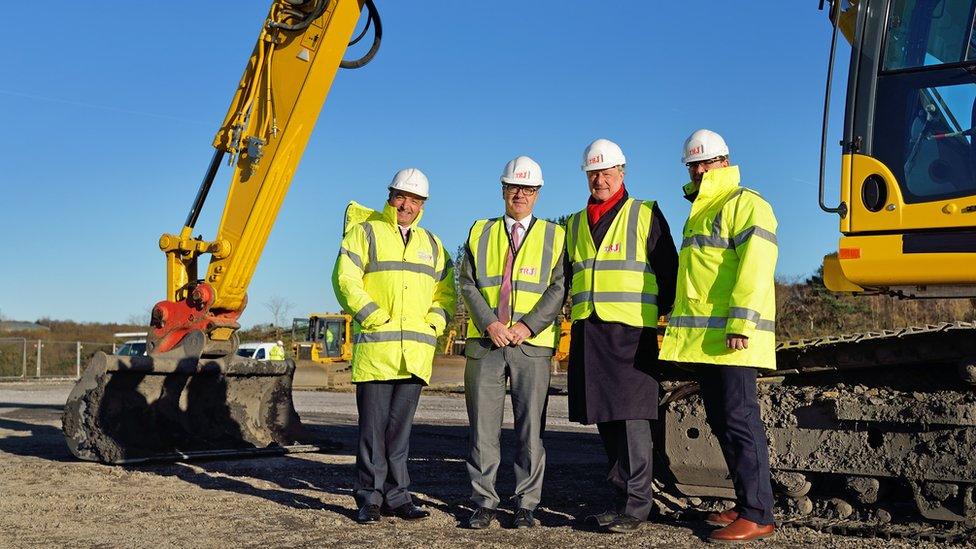 Carmarthenshire council chief executive, Mark James, leader Emlyn Dole, Conygar chief executive, Robert Ware and director of TRJ Ltd, Dafydd Jones