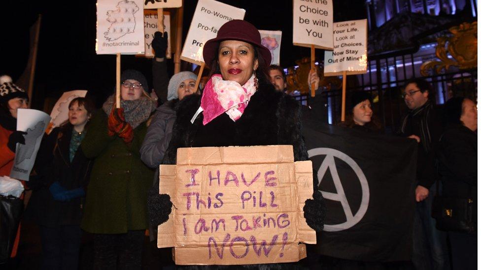 Pro Choice activists rally outside City Hall on January 15, 2016 in Belfast, Northern Ireland.