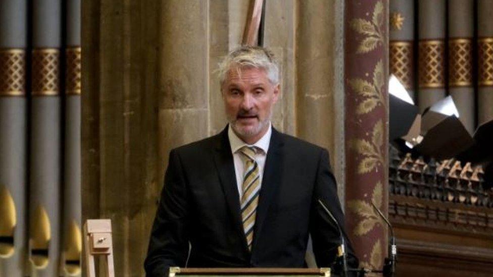 David Webber, father of Barnaby Webber, giving a speech