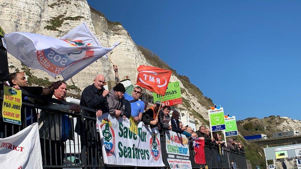 Protests against the P&O Ferries job cuts in Dover on Friday