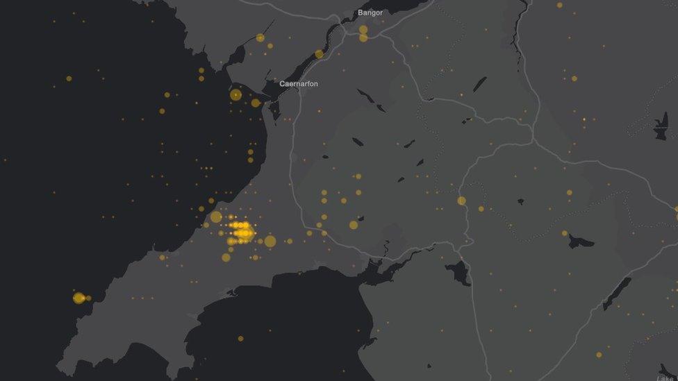 Map of earthquakes on Llyn Peninsula