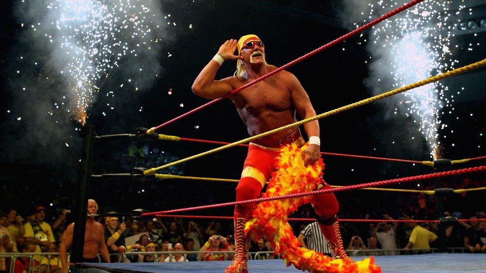 Hulk in the ring as part of his Hulkamania Tour