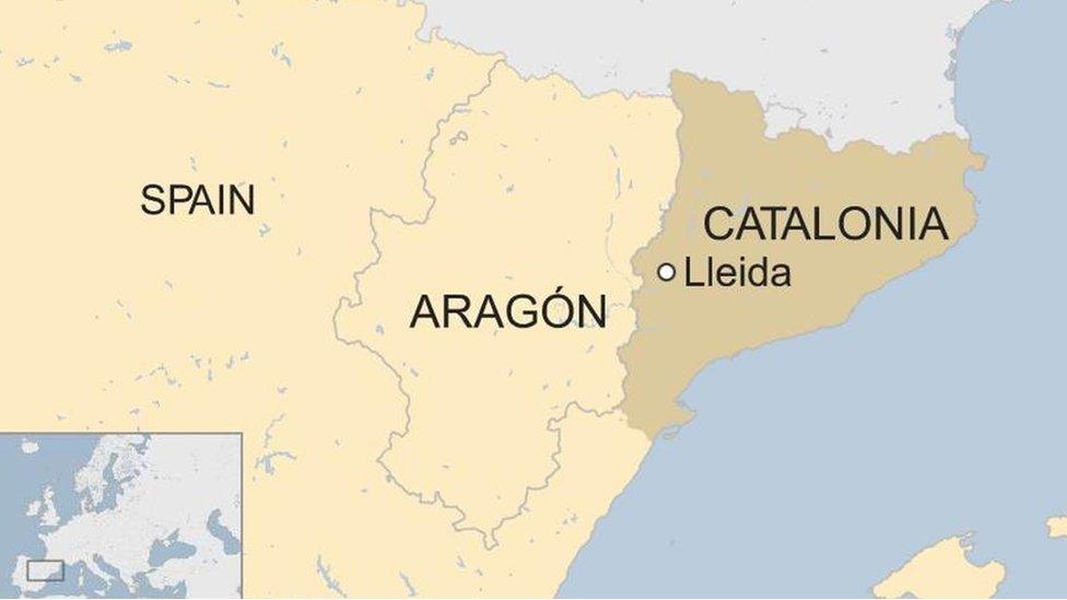 Map of Spain highlighting Aragon and Catalonia